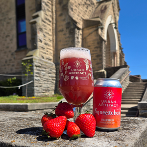 Squeezebox Strawberry Midwest Fruit Tart from Urban Artifact, brewed with real strawberries in Cincinnati, Ohio.